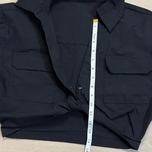 Zara Black Poplin Utility Safari Crop Top W/ Knot short sleeve size S - Picture 10 of 13